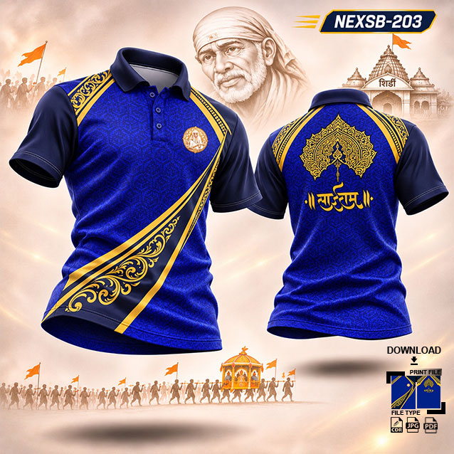 NEXSB-203 NAVY BLUE AND GOLD YELLOW SAI BABA PALKHI SUBLIMATION JERSEY DESIGN