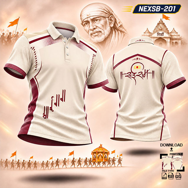 NEXSB-201 CREAM AND MAROON  SAI BABA PALKHI SUBLIMATION JERSEY DESIGN