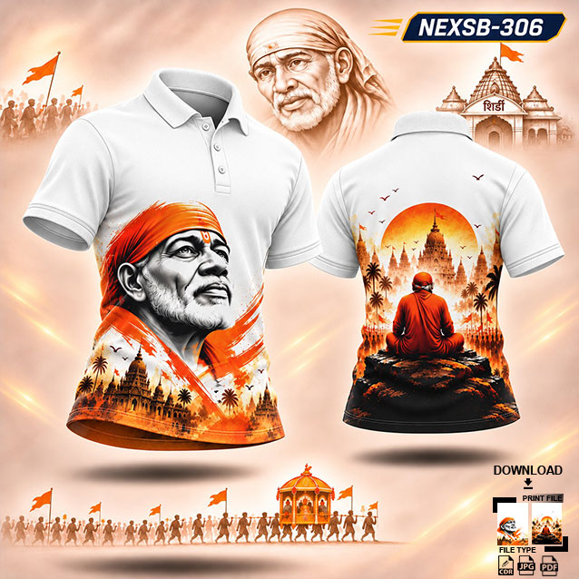 NEXSB-306 WHITE AND ORANGE SAI BABA PALKHI SUBLIMATION JERSEY DESIGN