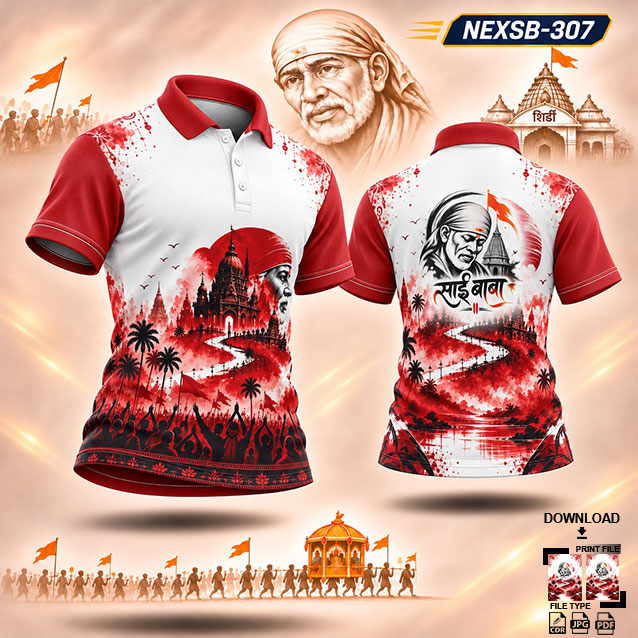 NEXSB 307 RED AND WHITE SAI BABA PALKHI SUBLIMATION JERSEY DESIGN