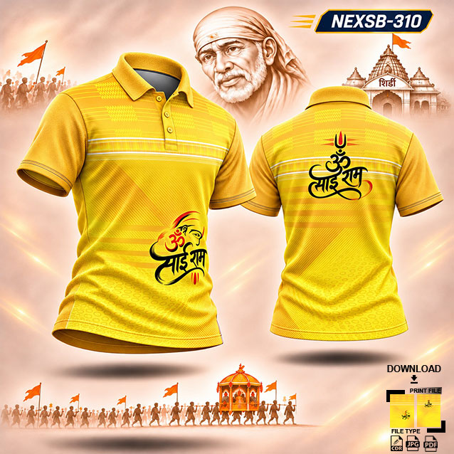 NEXSB 310 GOLD YELLOW AND WHITE SAI BABA PALKHI SUBLIMATION JERSEY DESIGN