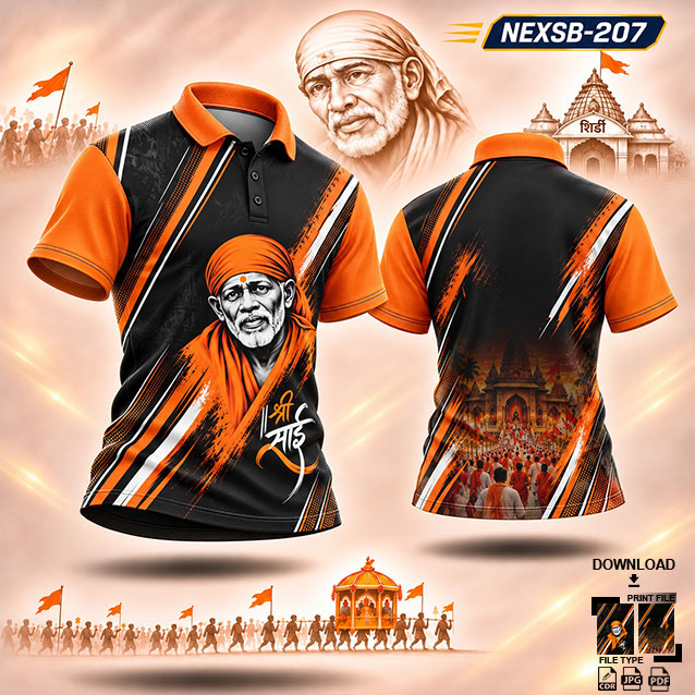 NEXSB-207 BLACK AND ORANGE SAI BABA PALKHI SUBLIMATION JERSEY DESIGN