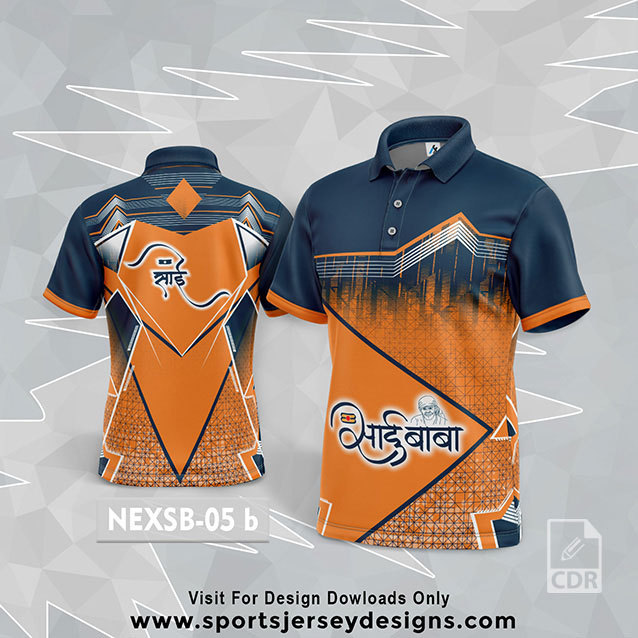 NEXSB 05-B NAVY BLUE AND ORANGE SAI BABA PALKHI SUBLIMATION JERSEY DESIGN