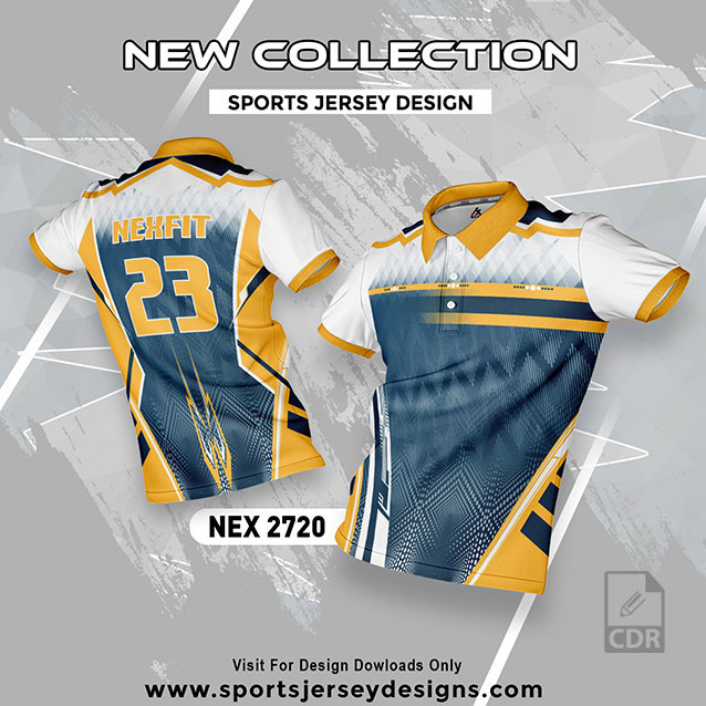 NEX 2720 WHITE/AIRFORCE AND GOLD YELLOW SPORTSWEAR SUBLIMATION JERSEY DESIGN