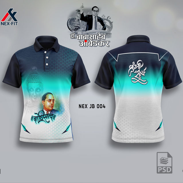 NEX JB 004 DR.BABA SAHEB AMBEDKAR SUBLIMATION JERSEY DESIGN IN FIROZI/WHITE AND NAVY BLUE COLOR