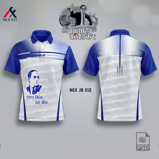 NEX JB 012 DR.BABA SAHEB AMBEDKAR SUBLIMATION JERSEY DESIGN IN WHITE AND ROYAL BLUE COLOR