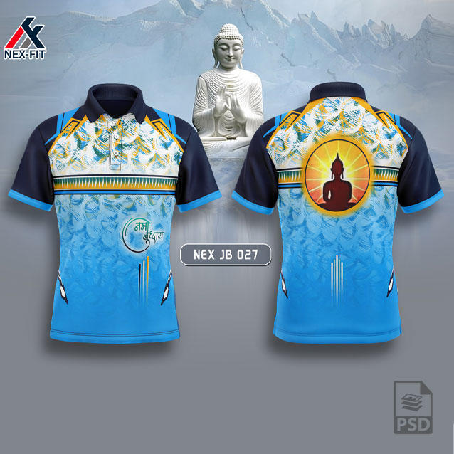 NEX JB 027 GAUTAMA BUDHA SUBLIMATION JERSEY DESIGN IN FIROZI AND WHITE COLOR