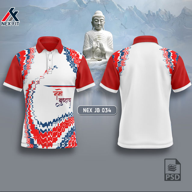 NEX  JB 034 GAUTAMA BUDHA SUBLIMATION JERSEY DESIGN IN RED AND WHITE COLOR