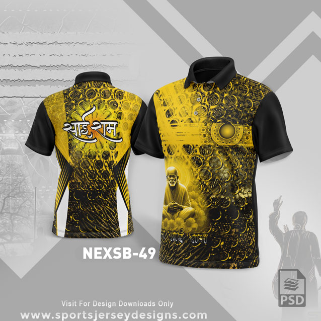 NEXSB 49 BLACK AND GOLD YELLOW SAI BABA PALKHI SUBLIMATION JERSEY DESIGN