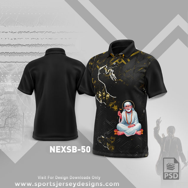 NEXSB 50 BLACK AND GOLD YELLOW SAI BABA PALKHI SUBLIMATION JERSEY DESIGN