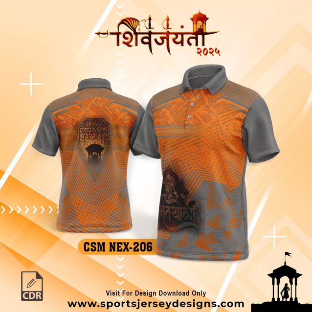 CSM NEX 206 Chhatrapati Shivaji Maharaj Sublimation Jersey Desing In Orange And Orange and Gray Color