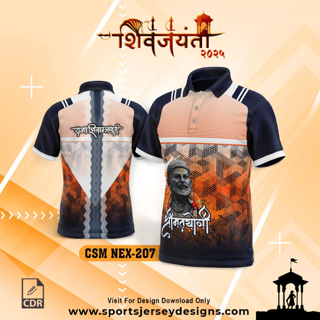 CSM NEX 207 Chhatrapati Shivaji Maharaj Sublimation Jersey Desing In Orange And Orange-White And Navy Blue Color
