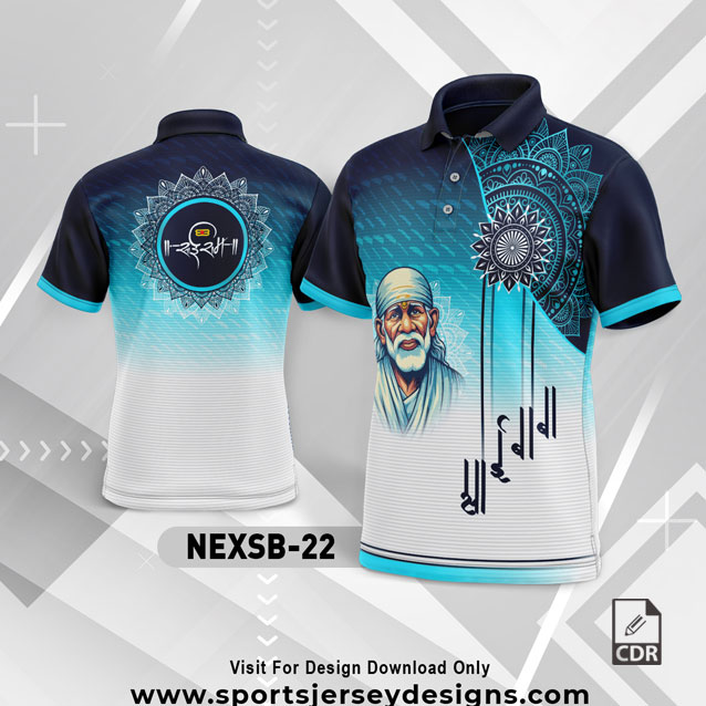 NEXSB 22 WHITE-FIROZI AND NAVY BLUE SAI BABA PALKHI SUBLIMATION JERSEY DESIGN