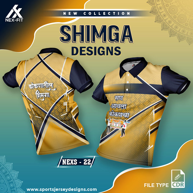 NEXS-22 GOLDEN YELLOW AND NAVY BLUE SHIMGA FESTIVAL SUBLIMATION JERSEY DESIGN