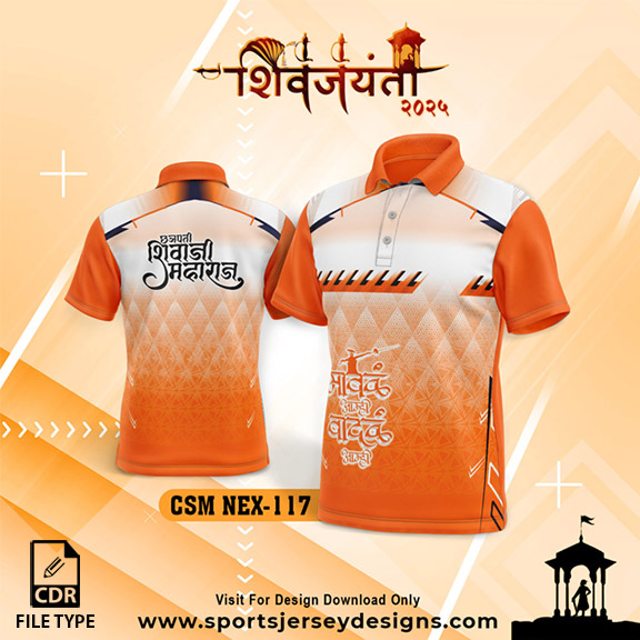 NEX CSM-117 Chatrapati Shivaji Maharaj - Shivjayanti Sublimation Jersey Design in Orange & White