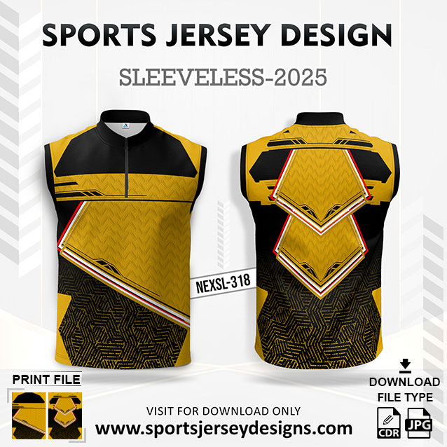 NEXSL-318 Gold Yellow And Black Sleeveless Sublimation Jersey Design for Monsoon Cricket