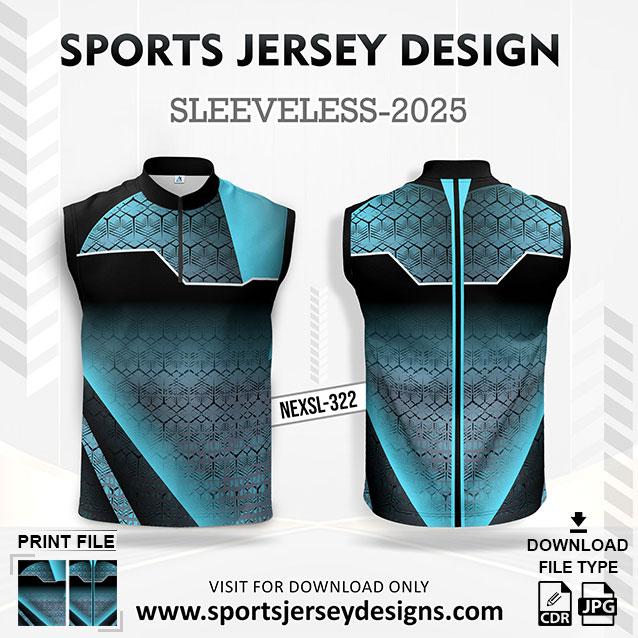 NEXSL-322 Blue And Black Sleeveless Sublimation Jersey Design for Monsoon Cricket