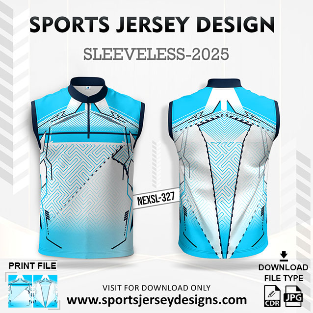 NEXSL-327 Blue And White Sleeveless Sublimation Jersey Design for Monsoon Cricket