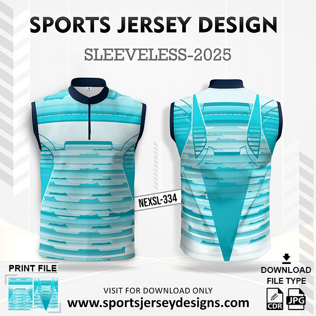 NEXSL-334 Firozi And White Sleeveless Sublimation Jersey Design for Monsoon Cricket