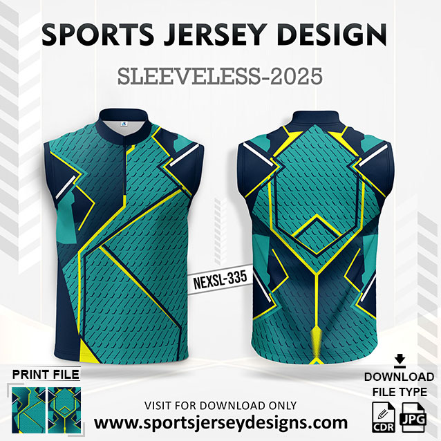NEXSL-335 Rama Green And Navy Blue Sleeveless Sublimation Jersey Design for Monsoon Cricket