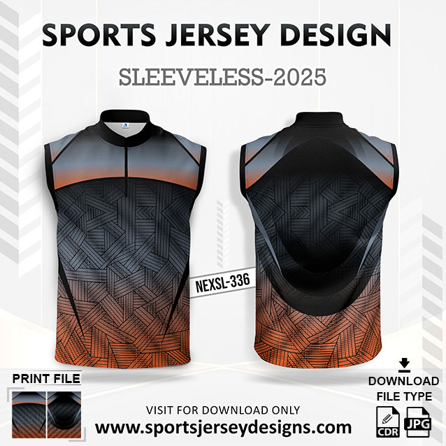 NEXSL-336 Orange And Black Sleeveless Sublimation Jersey Design for Monsoon Cricket