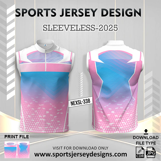 NEXSL-338 Baby Pink And Blue Sleeveless Sublimation Jersey Design for Monsoon Cricket