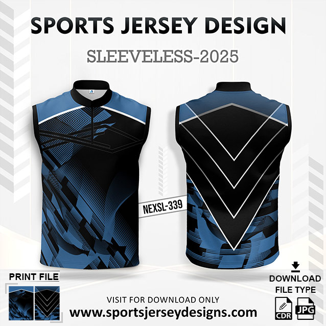 NEXSL-339 Slate Blue And Black Sleeveless Sublimation Jersey Design for Monsoon Cricket