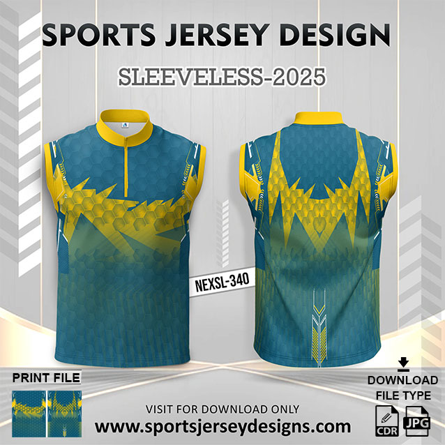 NEXSL-340 Lemon Yellow And Airforce Sleeveless Sublimation Jersey Design for Monsoon Cricket