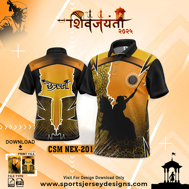 CSM NEX-201 Chhatrapati Shivaji Maharaj Sublimation Jersey Desing In Gold Yellow And Black Color