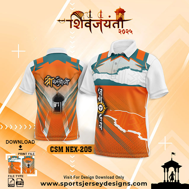 CSM NEX-205 Chhatrapati Shivaji Maharaj Sublimation Jersey Design In Orange And White Color