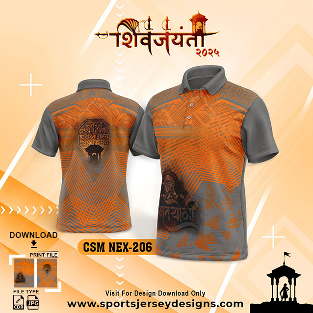 CSM NEX-206 Chhatrapati Shivaji Maharaj Sublimation Jersey Design In Gray And Orange
