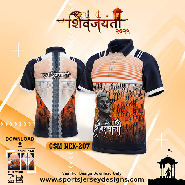 CSM NEX-207 Chhatrapati Shivaji Maharaj Sublimation Jersey Design In Orange And Navy Blue Color