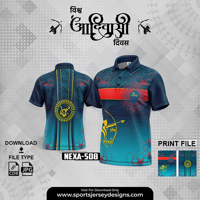 NEXA-508 ADIVASI FESTIVAL DESIGN FOR SUBLIMATION PRINT : CYAN BLUE AND DARK BLUE COLOR
