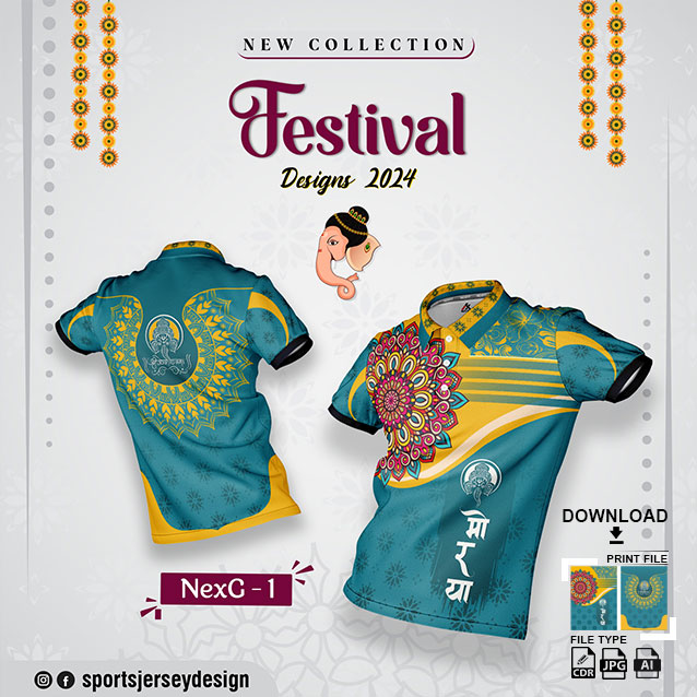 NEXG-813 Ganesha Festival Design for Sublimation Print: Air Force And Gold Yellow Color