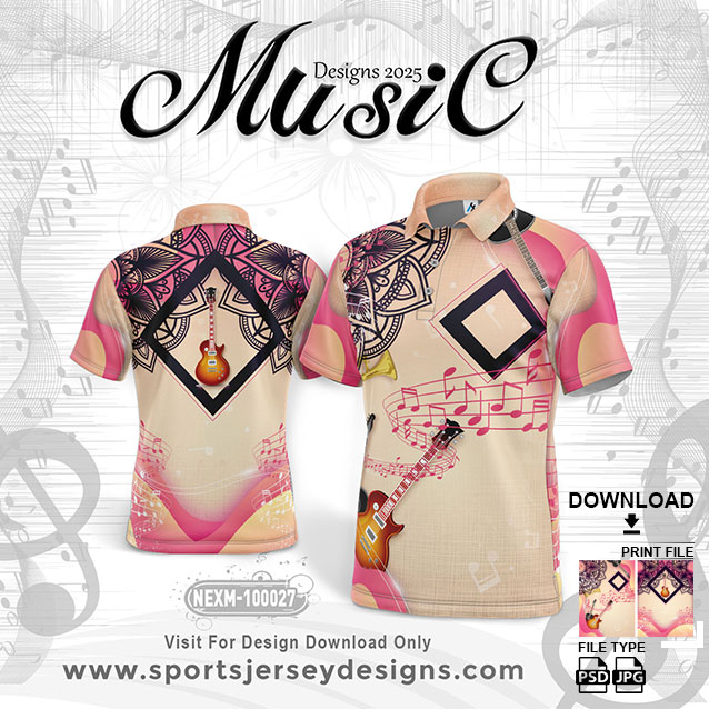NEXM-100027 MUSICAL BANJO GROUP SUBLIMATION JERSEY DESIGN IN PINK , PURPLE AND CREAM