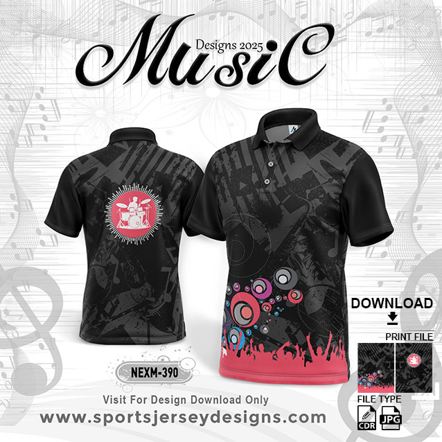NEXM 390 MUSICAL BANJO GROUP SUBLIMATION JERSEY DESIGN IN BABY PINK AND BLACK COLOR