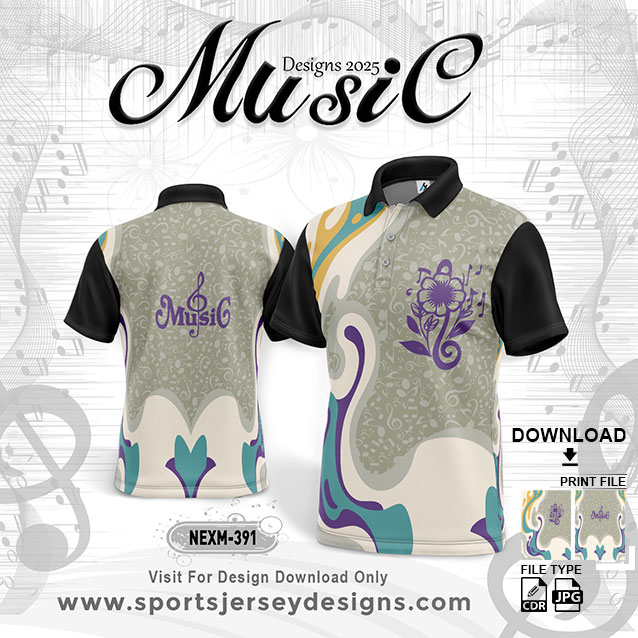 NEXM 391 MUSICAL BANJO GROUP SUBLIMATION JERSEY DESIGN IN GREY AND BLACK COLOR