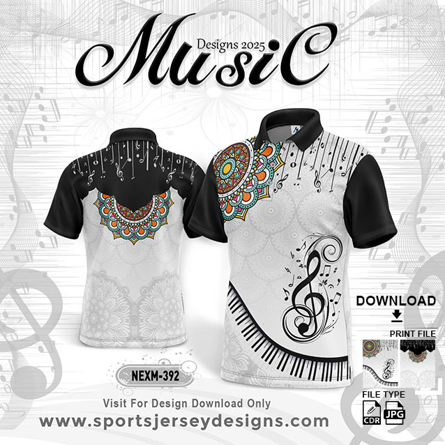 NEXM 392 MUSICAL BANJO GROUP SUBLIMATION JERSEY DESIGN IN BLACK AND WHITE COLOR