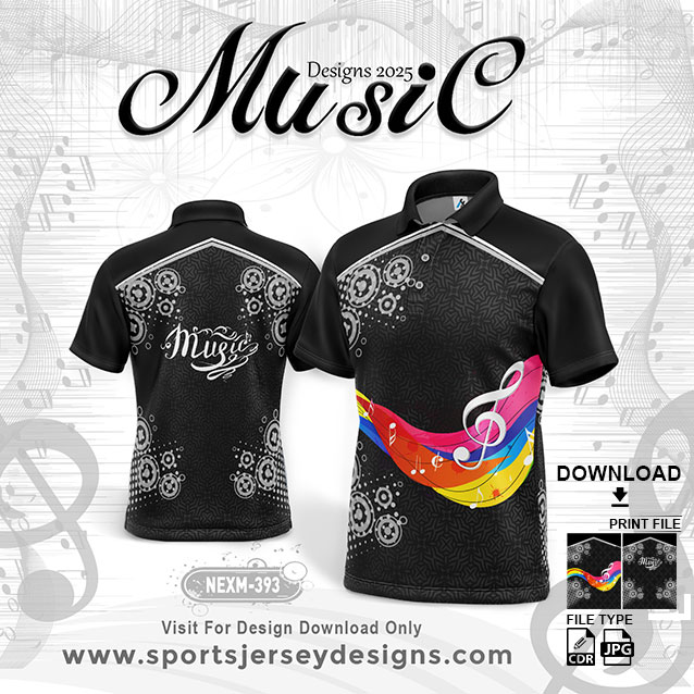 NEXM 393 MUSICAL BANJO GROUP SUBLIMATION JERSEY DESIGN IN BLACK AND WHITE COLOR