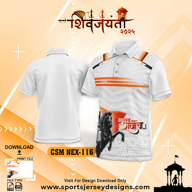 CSM NEX 116 Chhatrapati Shivaji Maharaj Sublimation Jersey Design In White And Orange Color