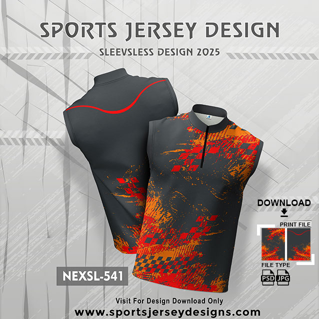 NEXSL-541 Grey And Orange  Sleeveless Sublimation Jersey Design for Monsoon Cricket