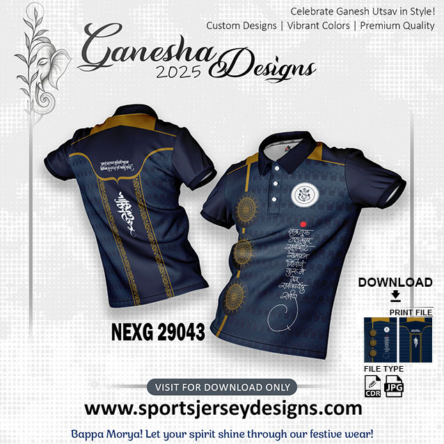 NEXG-29043 Ganesha Festival Design for Sublimation Print: Navy Blue And Gold Yellow Color