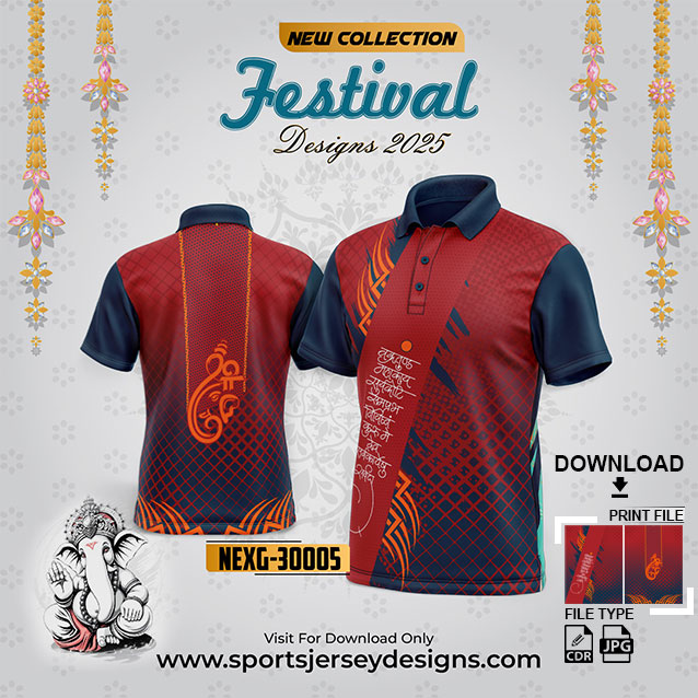NEXG-30005 Ganesha Festival Design for Sublimation Print: Red And Navy Blue Color