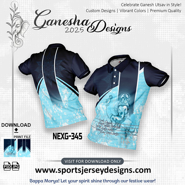 NEXG-345 Ganesha Festival Design for Sublimation Print: Sky Blue And Navy Blue Color