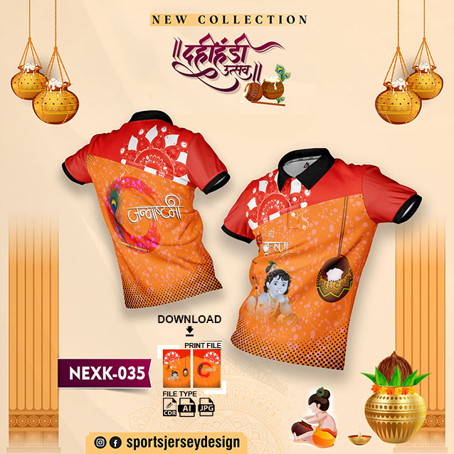 NEXK-035 Dahi Handi Festival Jersey Design In Red And Orange Color