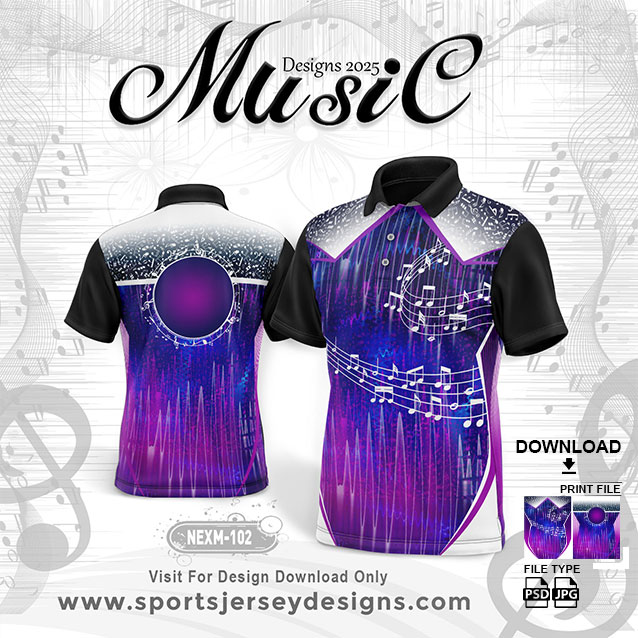 NEXM-102 MUSICAL BANJO GROUP SUBLIMATION JERSEY DESIGN IN PURPLE,BLUE AND BLACK COLOR
