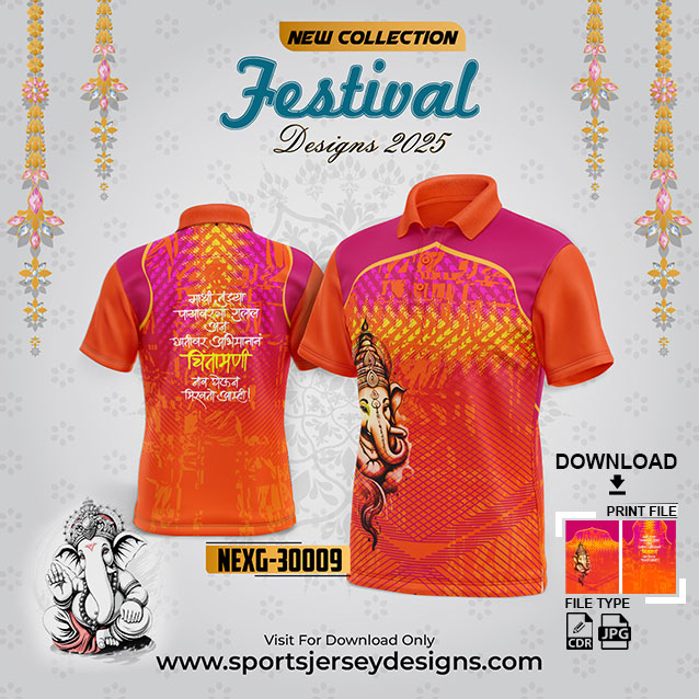 NEXG-30009 Ganesha Festival Design for Sublimation Print: ORANGE AND RANI PINK COLOR
