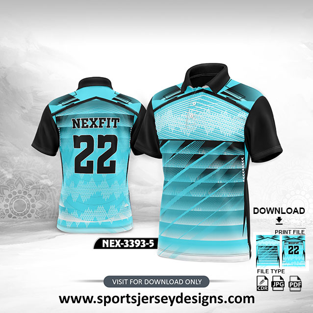 NEX-3393-5-FIROZI BLUE AND BLACK SPORTSWEAR SUBLIMATION JERSEY DESIGN