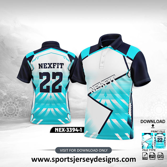 NEX-3394-1-FIROZI BLUE,WHITE AND NAVY BLUE SPORTSWEAR SUBLIMATION JERSEY DESIGN