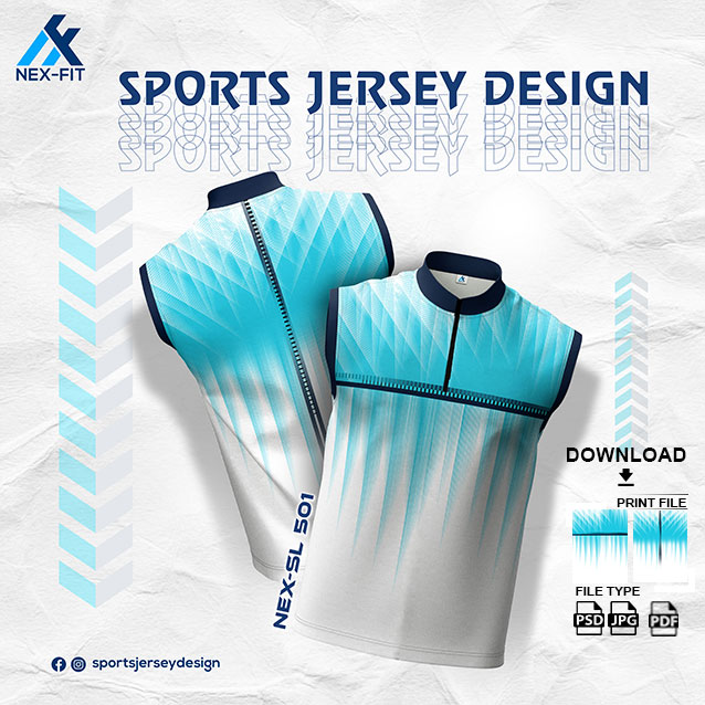 NEXSL-501-FIROZI BLUE AND WHITE SPORTSWEAR SUBLIMATION JERSEY DESIGN